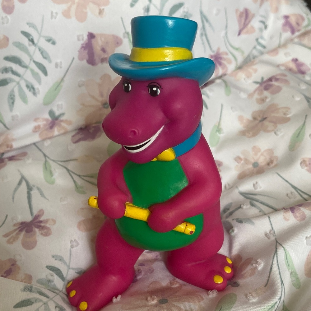 Lot of 2 Barney Dinosaur Vinyl Figures Lyons Group 1990s Baseball & Top Hat 5" - Picture 2 of 6